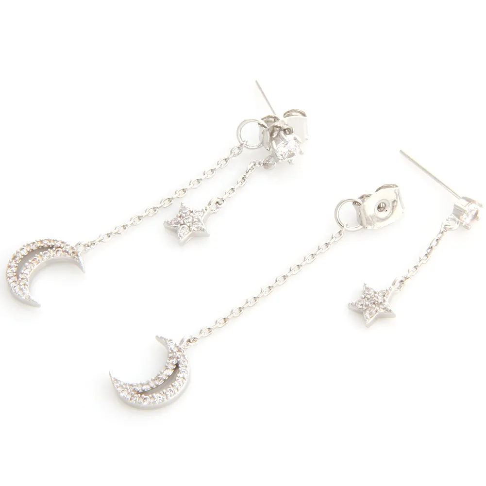 NO.1 Crescent Moon and Star Chain Drop Earrings