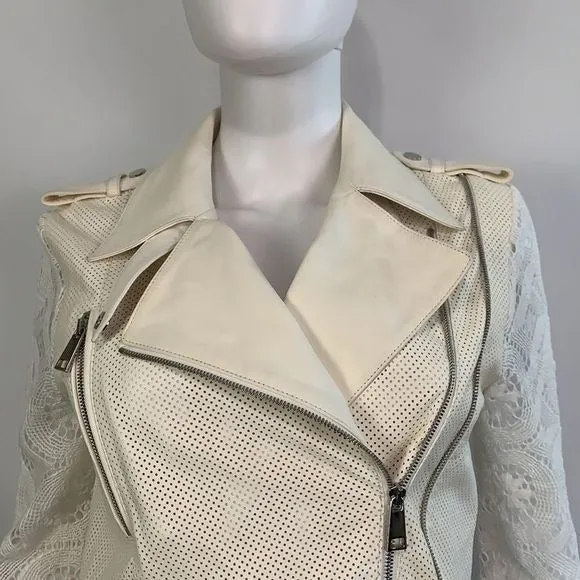 OliviaPalermo NWT white leather and lace moto jacket