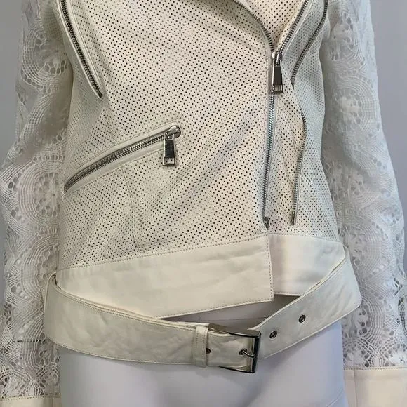 OliviaPalermo NWT white leather and lace moto jacket