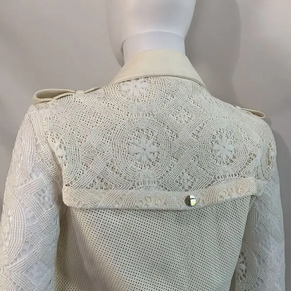 OliviaPalermo NWT white leather and lace moto jacket