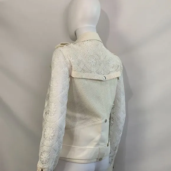 OliviaPalermo NWT white leather and lace moto jacket