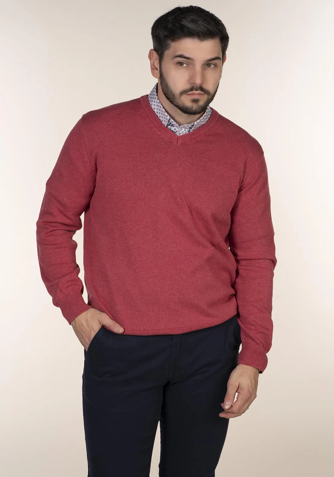 Plain Cotton V Neck Sweaters