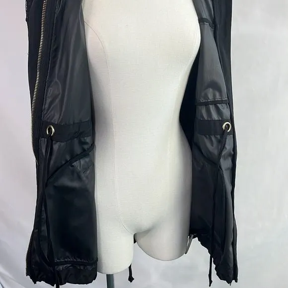 RED Valentino Black Nylon with Lace Overlay and Hood Jacket