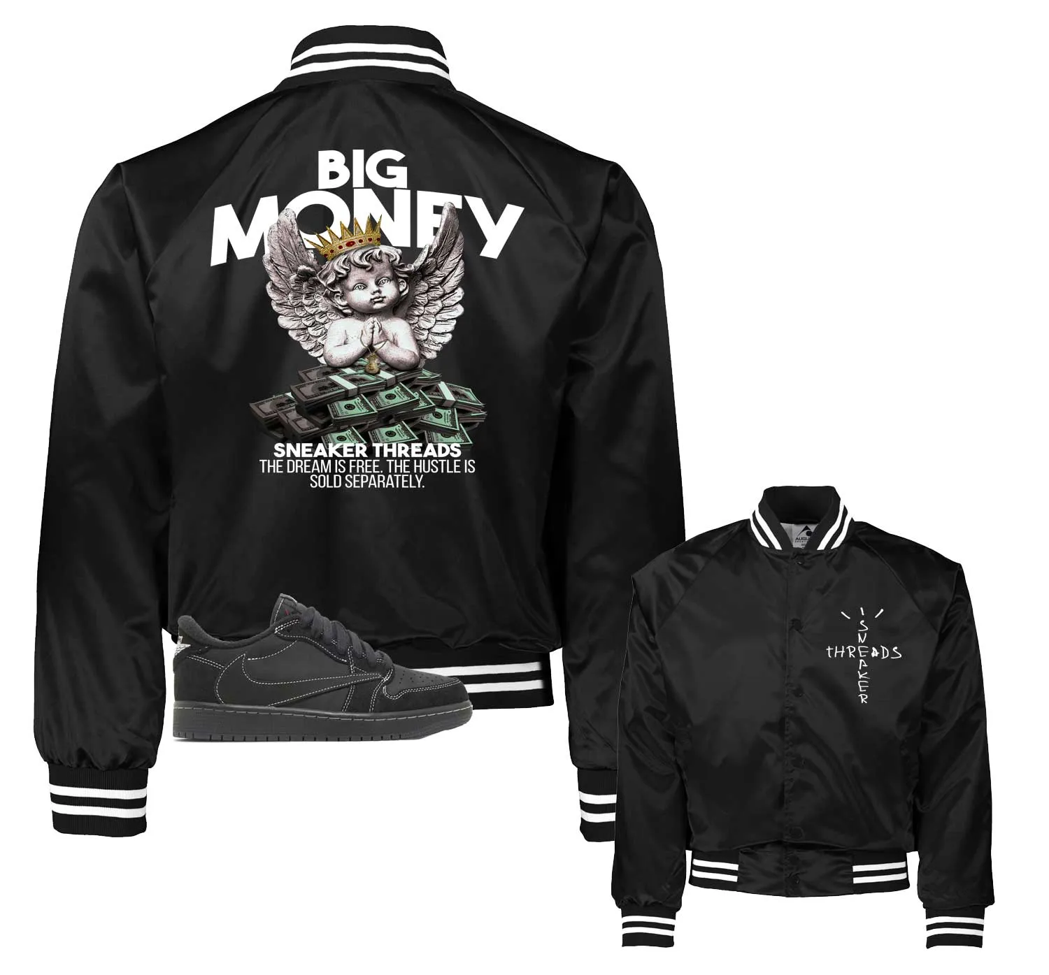 Retro 1 Black Phantom Big Money Satin Jacket