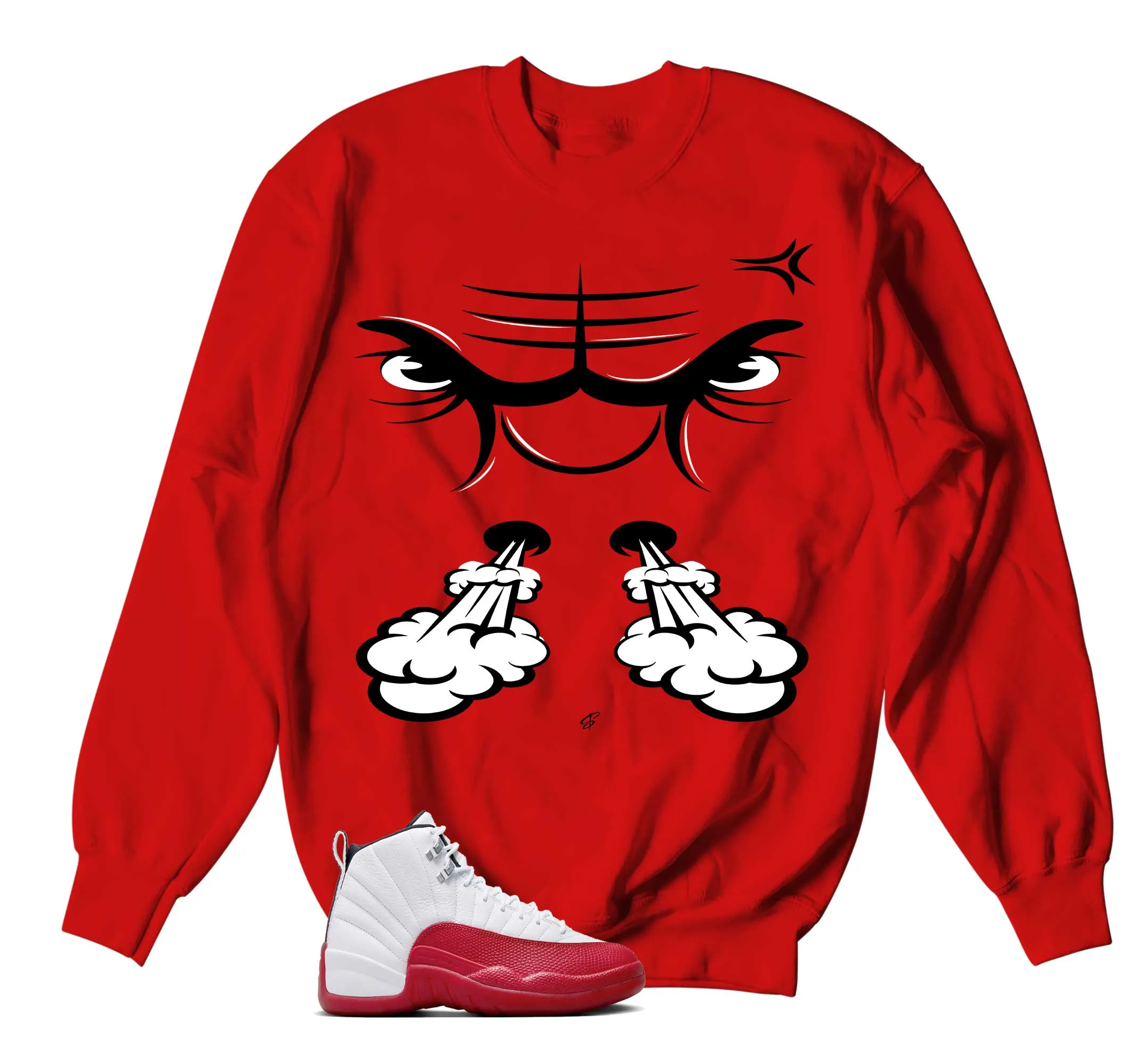 Retro 12 Cherry Sweater - Raging Face - Red