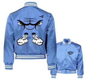 Retro 5 University Blue Satin Jacket - Raging Face - Uni Blue