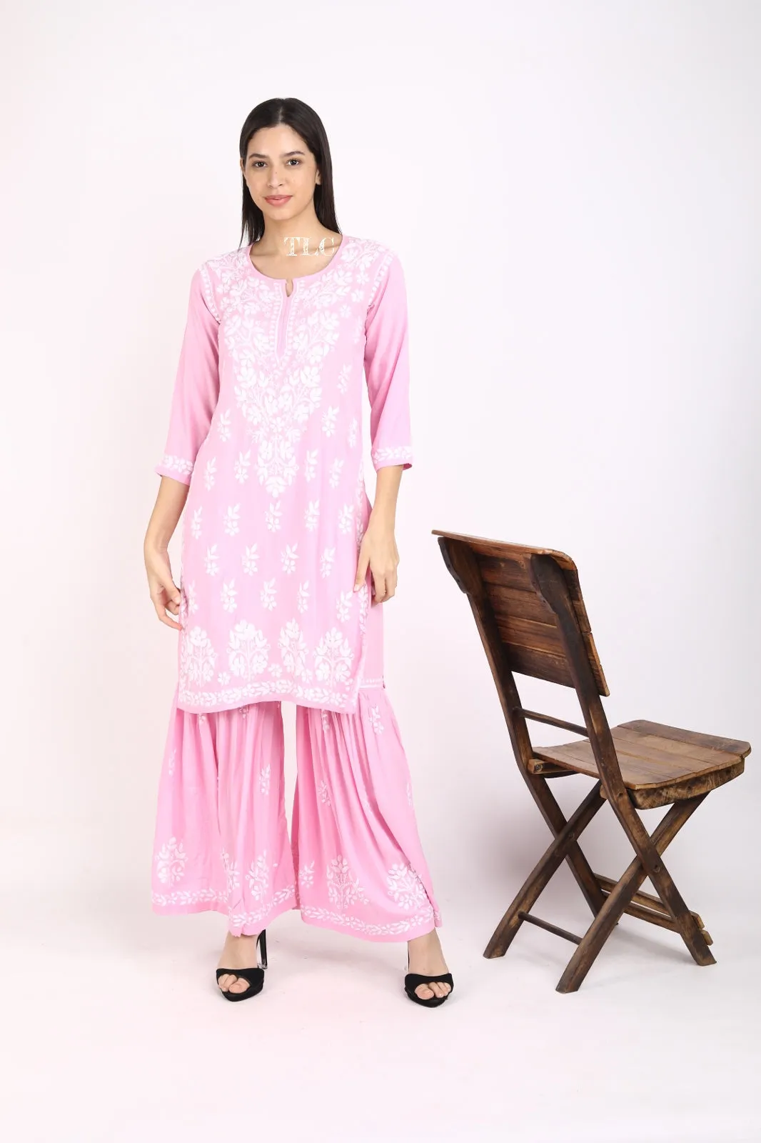 Ritu Pink Chikankari Gharara Set