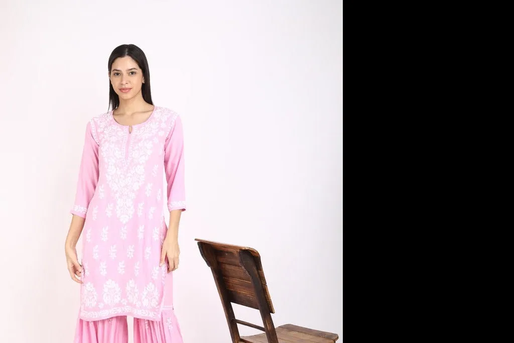 Ritu Pink Chikankari Gharara Set