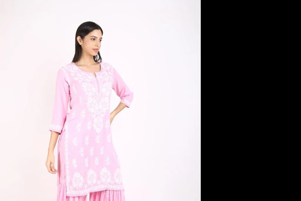 Ritu Pink Chikankari Gharara Set