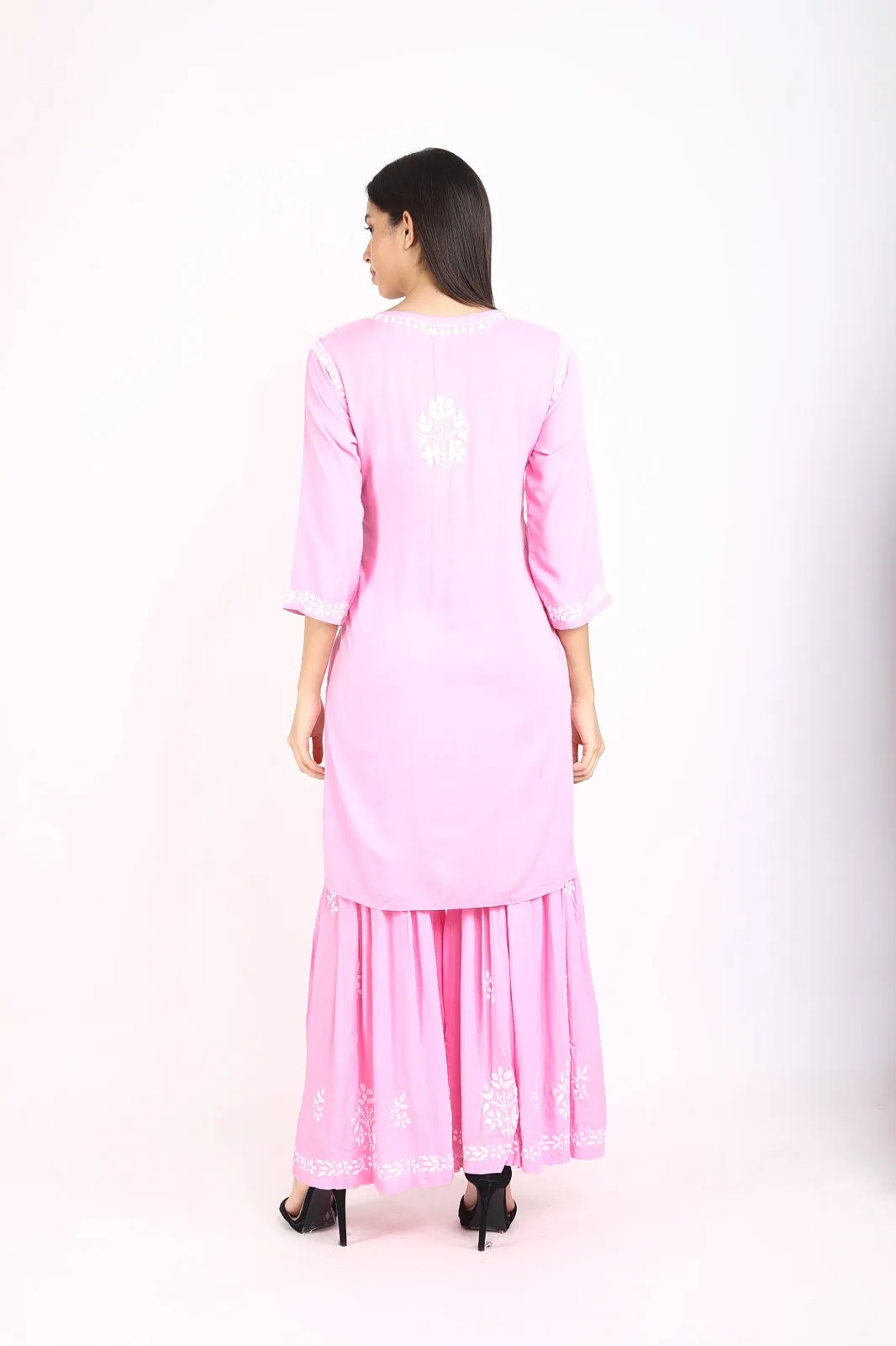 Ritu Pink Chikankari Gharara Set