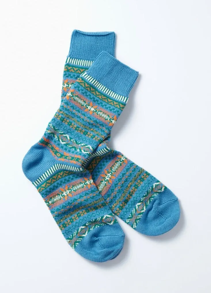 Rototo - Jacquard Crew Fairile Socks - Blue