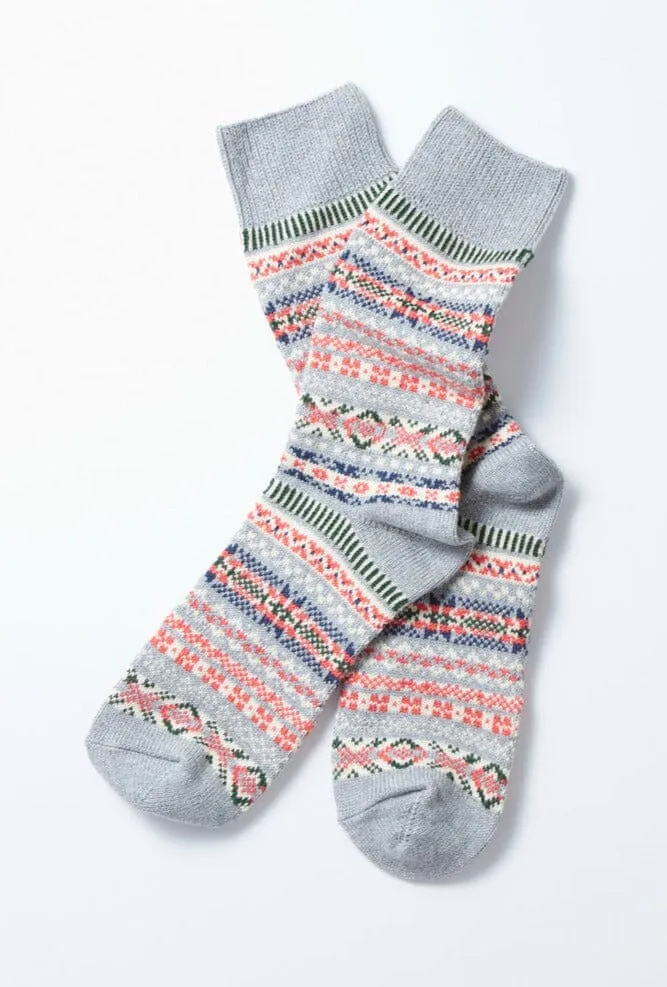 Rototo - Jacquard Crew Fairile Socks - Gray