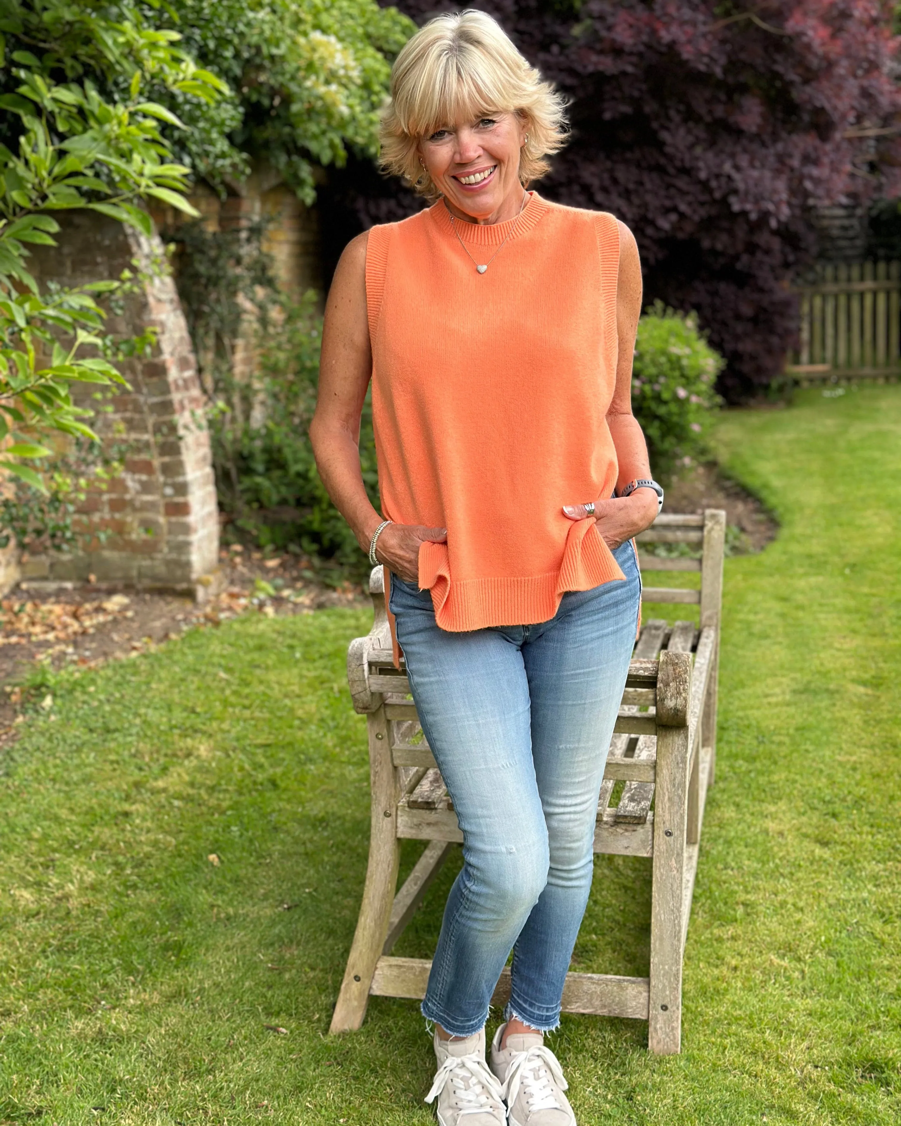 Round Neck Sleeveless Jumper - Tangerine