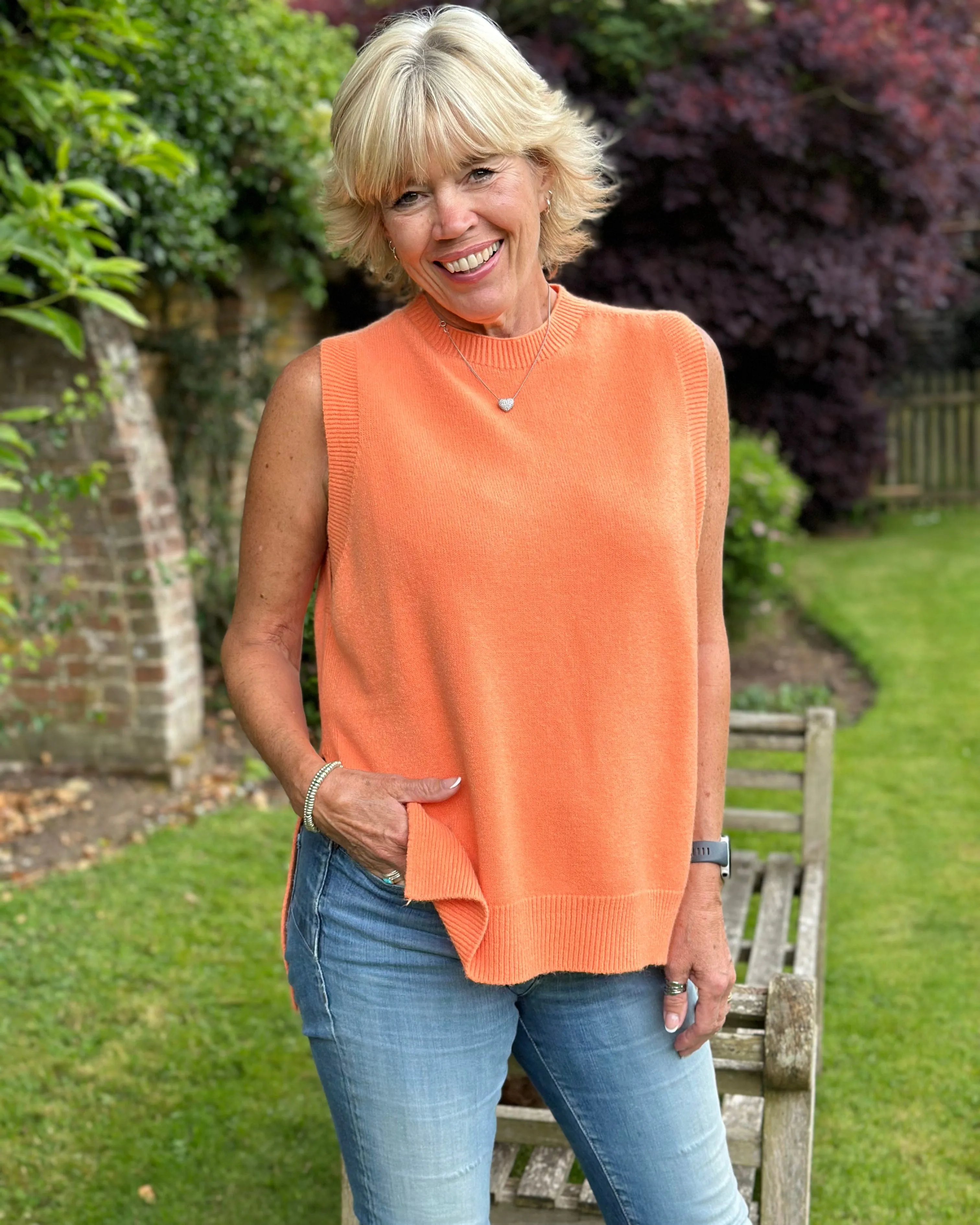 Round Neck Sleeveless Jumper - Tangerine