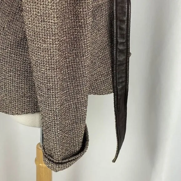 St JohnTan tweed knit blazer w/ leather lined belt