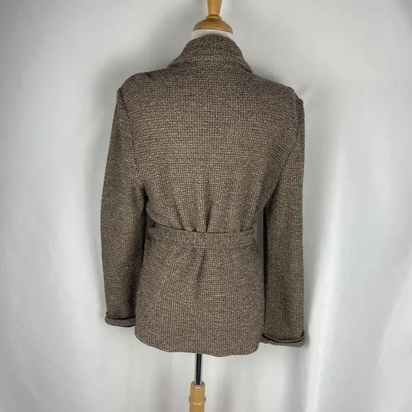 St JohnTan tweed knit blazer w/ leather lined belt