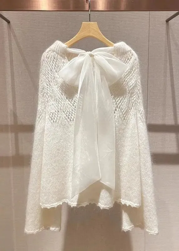 Style White Hollow Out Lace Up Knit Sweaters Spring HA1029