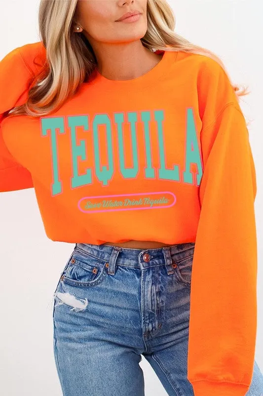 Tequila Drink Oversized Graphic Fleece Sweatshirts