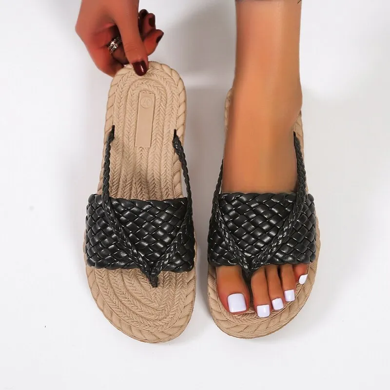 Weave Flats Women Clip Toe Slippers  Shoes Beach Dress Shallow