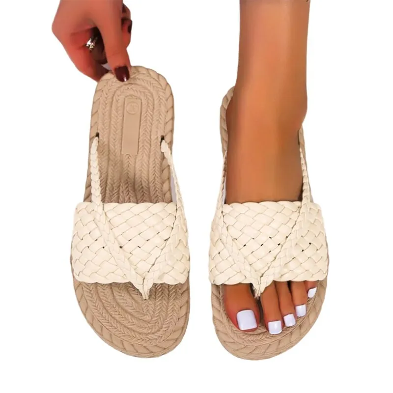 Weave Flats Women Clip Toe Slippers  Shoes Beach Dress Shallow