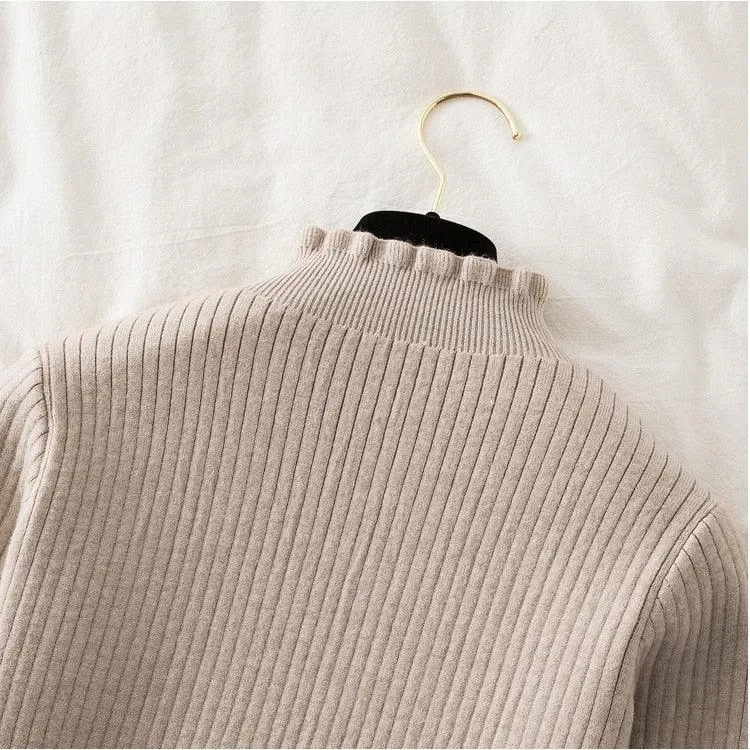 Winter Ruffled Mock Neck Sweaters