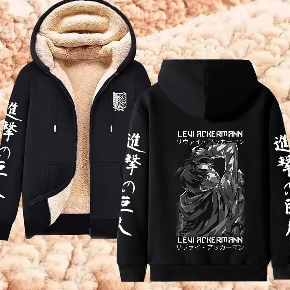 Winter Warm Hoodie Attack on Titan Hoodies Anime  Zipper Jackets Lambswool Thermal Sweatshirts Streetwear Plus Size