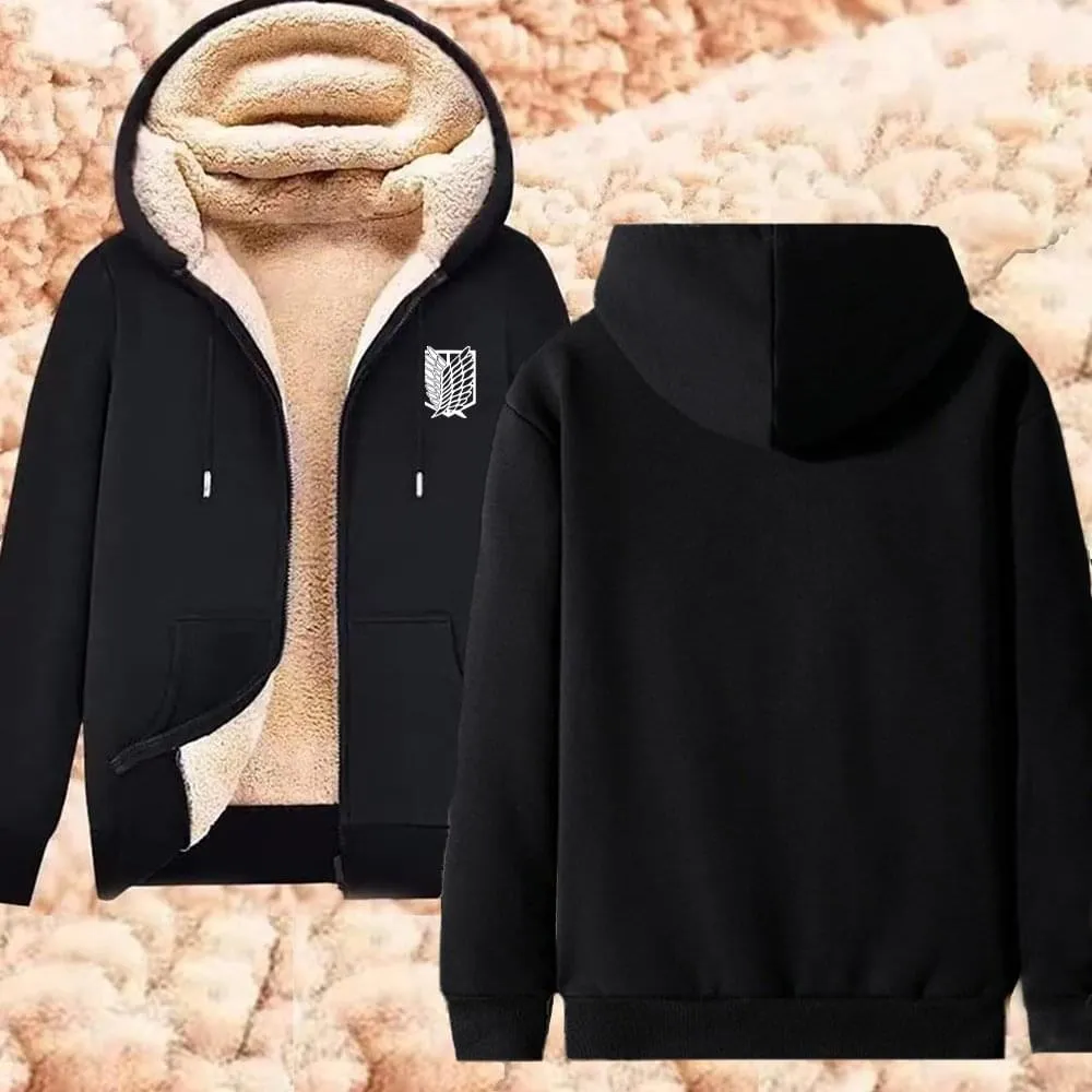 Winter Warm Hoodie Attack on Titan Hoodies Anime  Zipper Jackets Lambswool Thermal Sweatshirts Streetwear Plus Size