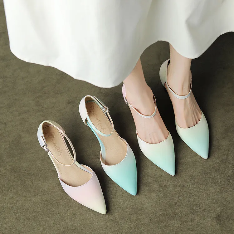 Women's Gradient Pointed Toe Ankle Strap Spool Heel Sandals