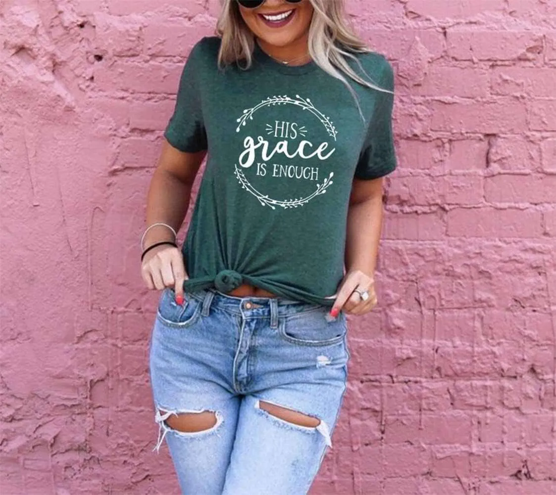 Women's His Grace Is Enough Short Sleeve Casual Tee Shirt