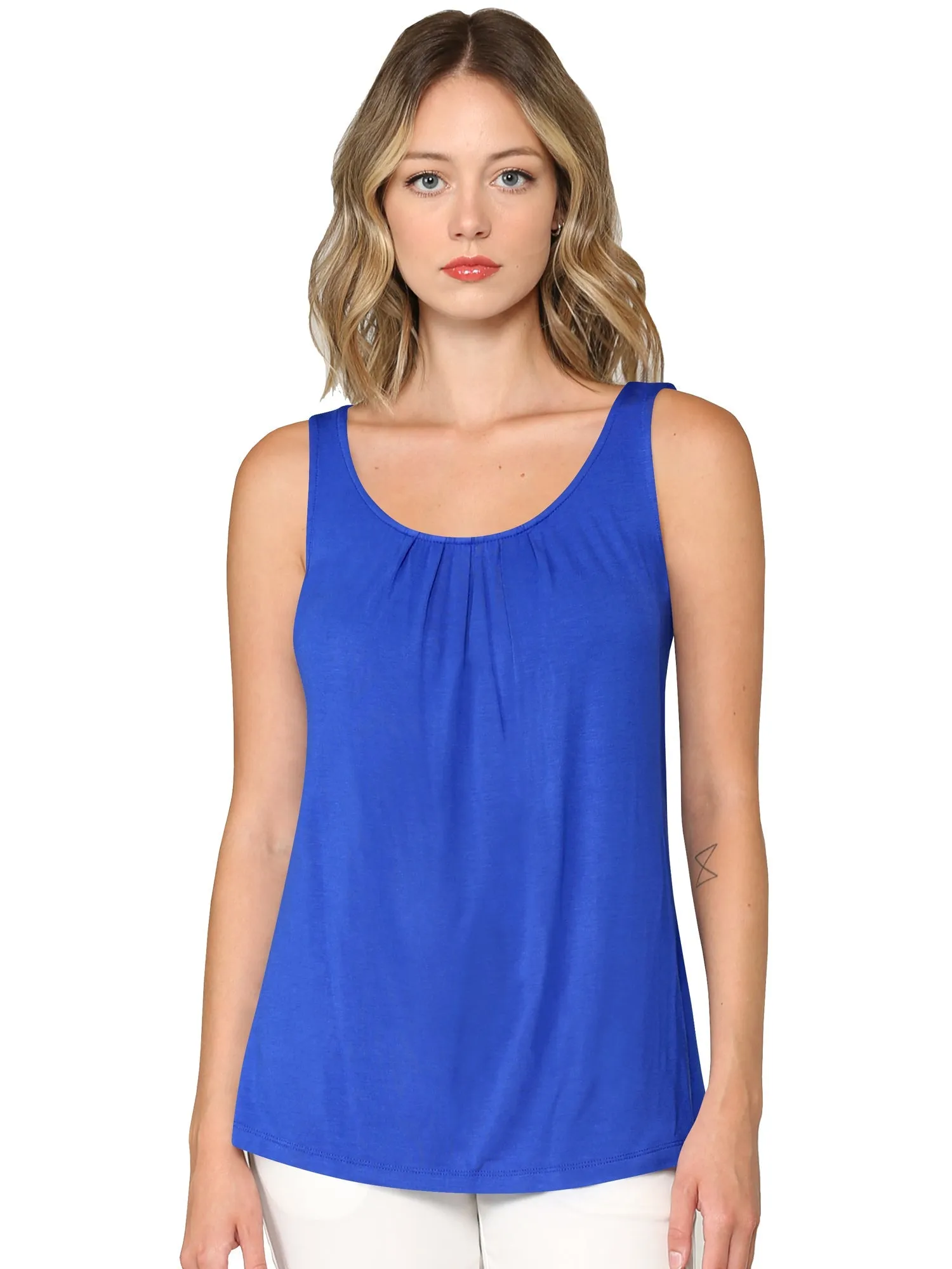 Women's Pleated Front Scoop Neck Shell Tank