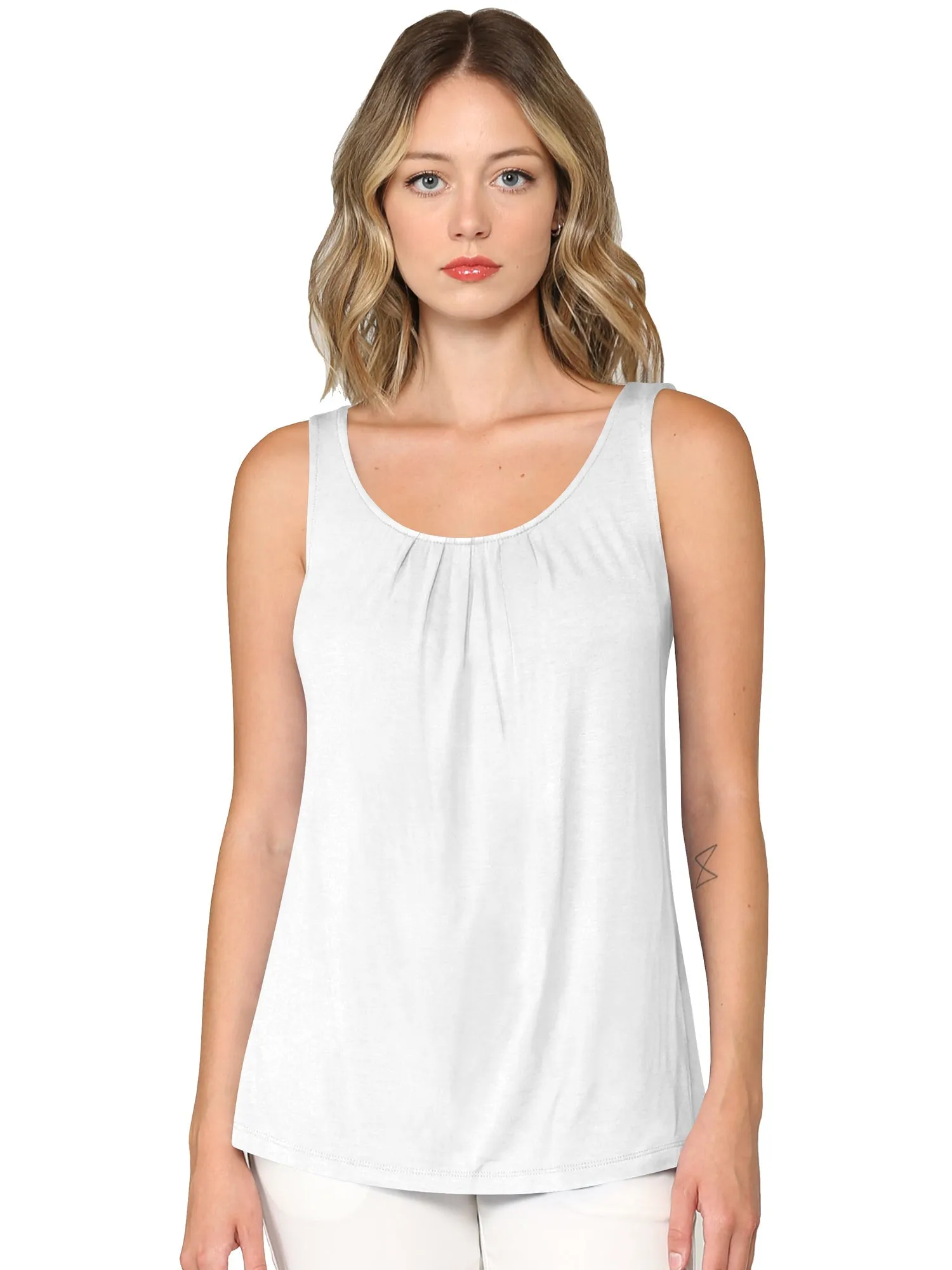 Women's Pleated Front Scoop Neck Shell Tank