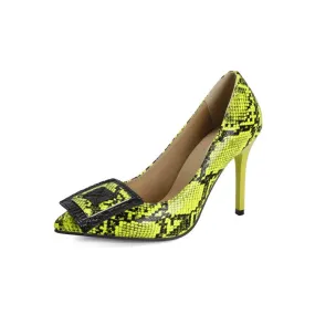 Women's Snake Printed Pointed Toe Stiletto Heel High Heels Pumps